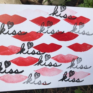 Handmade Linocut Kisses