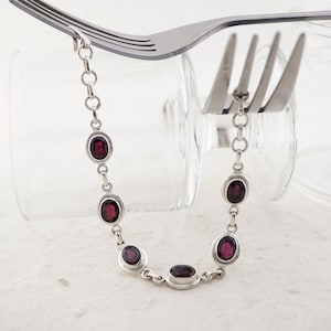Red Garnet Sterling Silver Bracelet: Oval Faceted January Birthstone