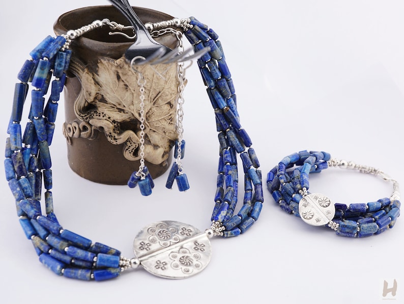 NEW DARK BLUE LAPIS LAZULI ROUND BEADS PENDANTS /& TIBET SILVER NECKLACE 20/"