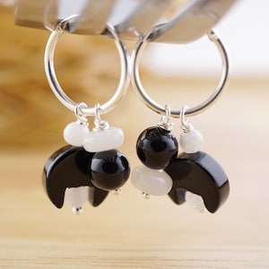 Mismatch Agate & Moonstone Sterling Silver Hoop Earrings: June Birthstone