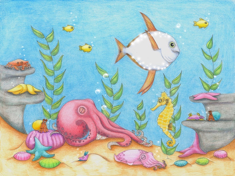 Goodnight Moonfish Art Print Children/'s Illustration Nursery Art