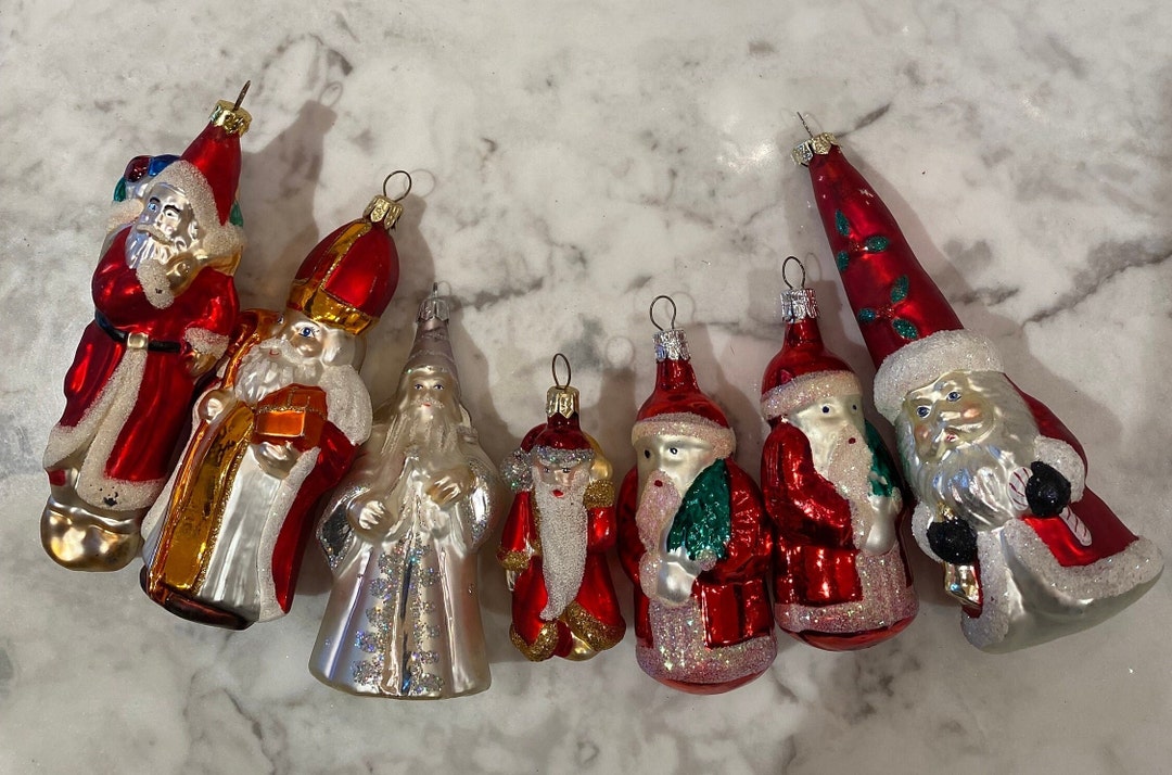 Vintage Lot of 7 Santa Claus Blown Glass Christmas Ornament Pope ...