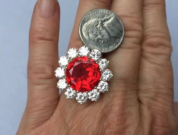 Vintage Estate Synthetic Bright Red Ruby Cubic Zi… - image 6