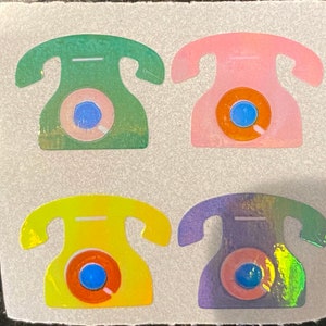 free shipping rare Vintage Great Seven 7 retro rotary telephone phone stickers mother of pearl pearly iridescent opal