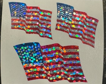 free shipping rare Vintage Hambly United States of America USA flag flags sparkle glitter prismatic sticker