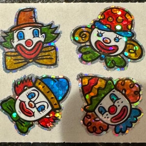 free shipping rare Vintage Hambly clown clowns circus faces sparkle glitter prismatic sticker