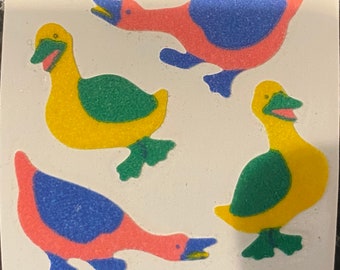 free shipping rare Vintage Great Seven 7 Goose Geese duck ducks animal stickers fuzzy fuzz