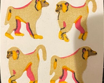 free shipping rare Vintage Great Seven 7 monkey monkeys chimpanzee chimp baboon brown furry animal stickers fuzzy fuzz