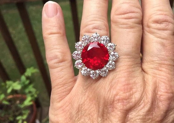 Vintage Estate Synthetic Bright Red Ruby Cubic Zi… - image 2