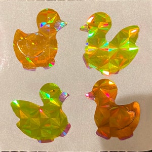 free shipping rare Vintage Great Seven 7 duck ducks duckies yellow bird birds animal sparkle glitter prismatic sticker