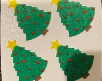 free shipping rare Vintage Great Seven 7 Christmas tree trees Xmas holiday stickers fuzzy fuzz