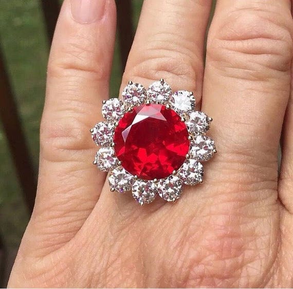 Vintage Estate Synthetic Bright Red Ruby Cubic Zi… - image 1