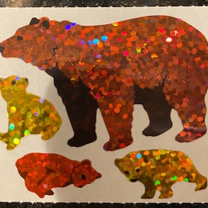 free shipping rare Vintage Hambly Bear cub cubs bears animal sparkle glitter prismatic sticker