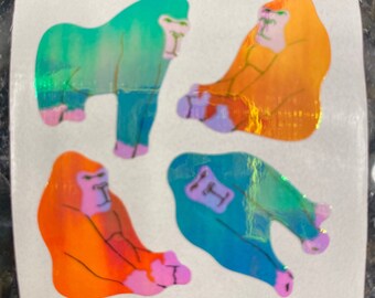free shipping rare Vintage Great Seven 7 gorilla gorillas monkey monkeys ape apes mother of pearl pearly iridescent opal