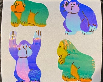 free shipping rare Vintage Great Seven 7 Gorilla ape monkey stickers mother of pearl pearly iridescent opal