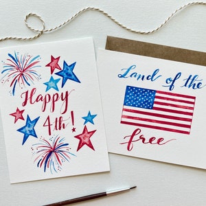 4th of July Cards - Set of 6 Watercolor Greeting Cards Patriotic Cards 4th of July Gift