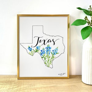 Texas Bluebonnet Watercolor Art Print Wall Decor Art from Texas