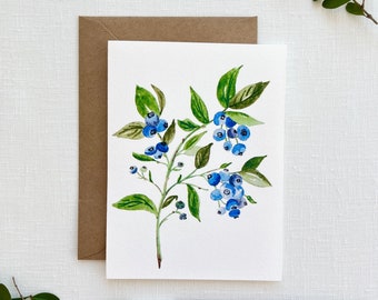 Blueberry Fruit Greeting Card Watercolor Card with Blank Inside