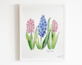 Hyacinth Watercolor Art Print, Spring Floral Artwork