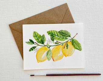 Lemon Fruit Greeting Card Watercolor Card Blank Inside