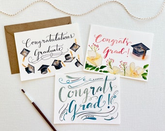 Graduation Cards - Set of 6 Watercolor Graduation Cards Graduation Hat Cards Gift for Graduate