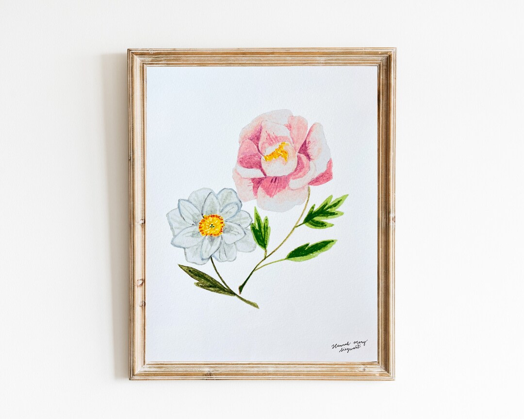Floral Pink Watercolor Art Print Peony Flower Artwork Wall Decor - Etsy