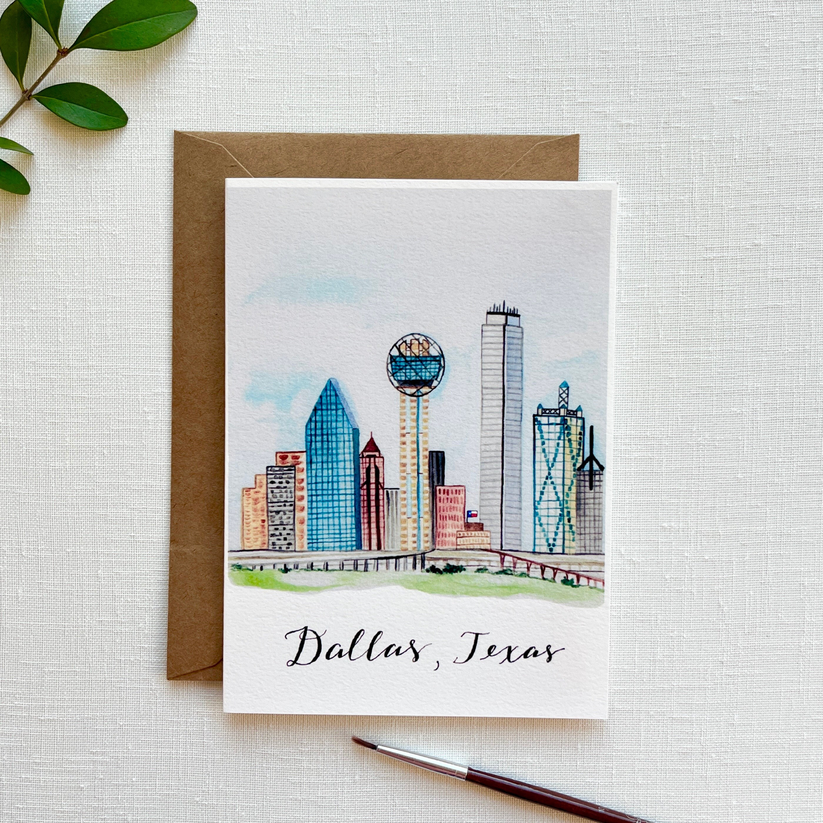 Dallas Texas Greeting Card City Skyline Watercolor Card From Texas - Etsy