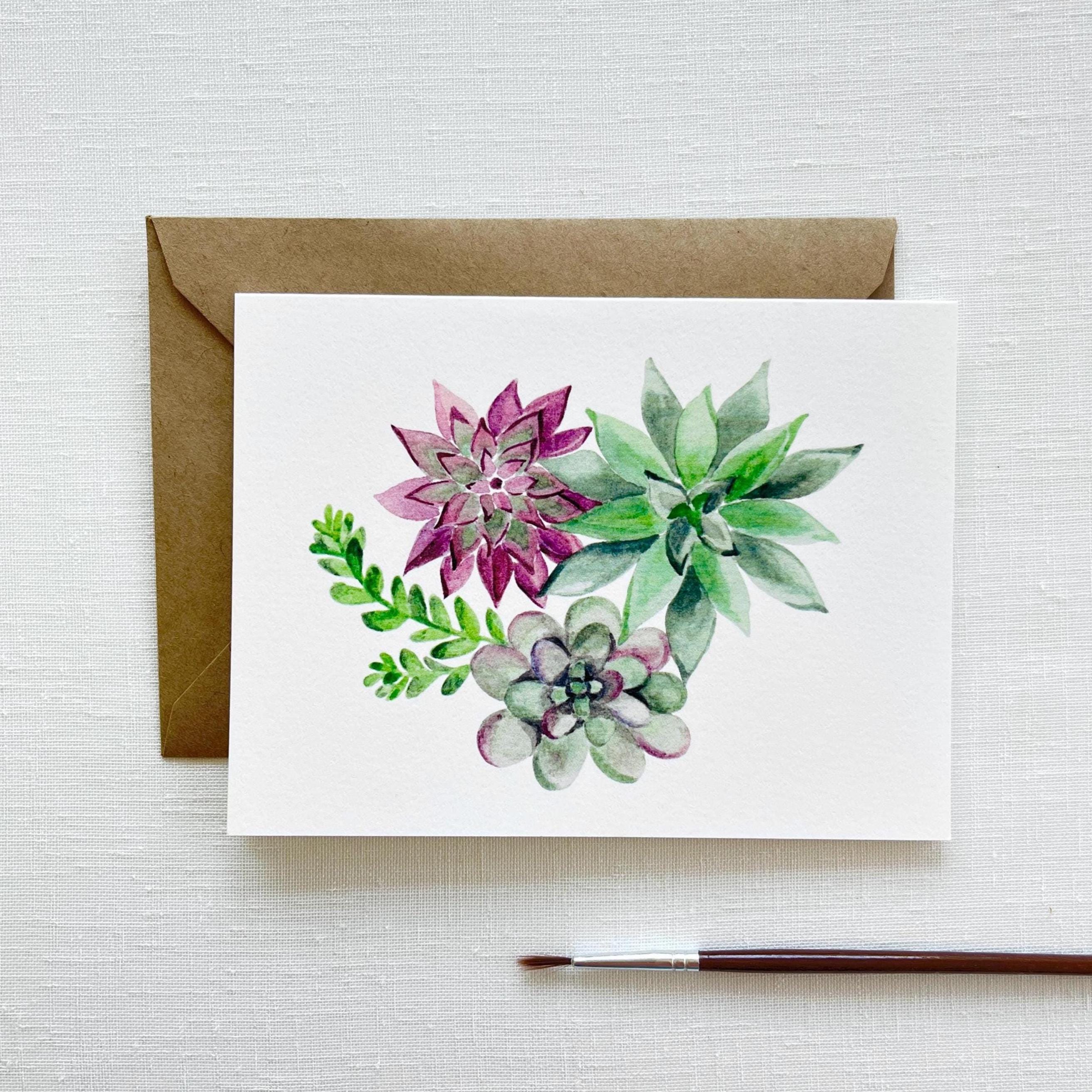 Succulent Greeting Card, Watercolor Card With Blank Inside - Etsy