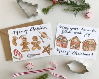 Gingerbread Christmas Cards - Set of 6 Watercolor Christmas Cards Gingerbread Houses Christmas Gift for Friends and Family