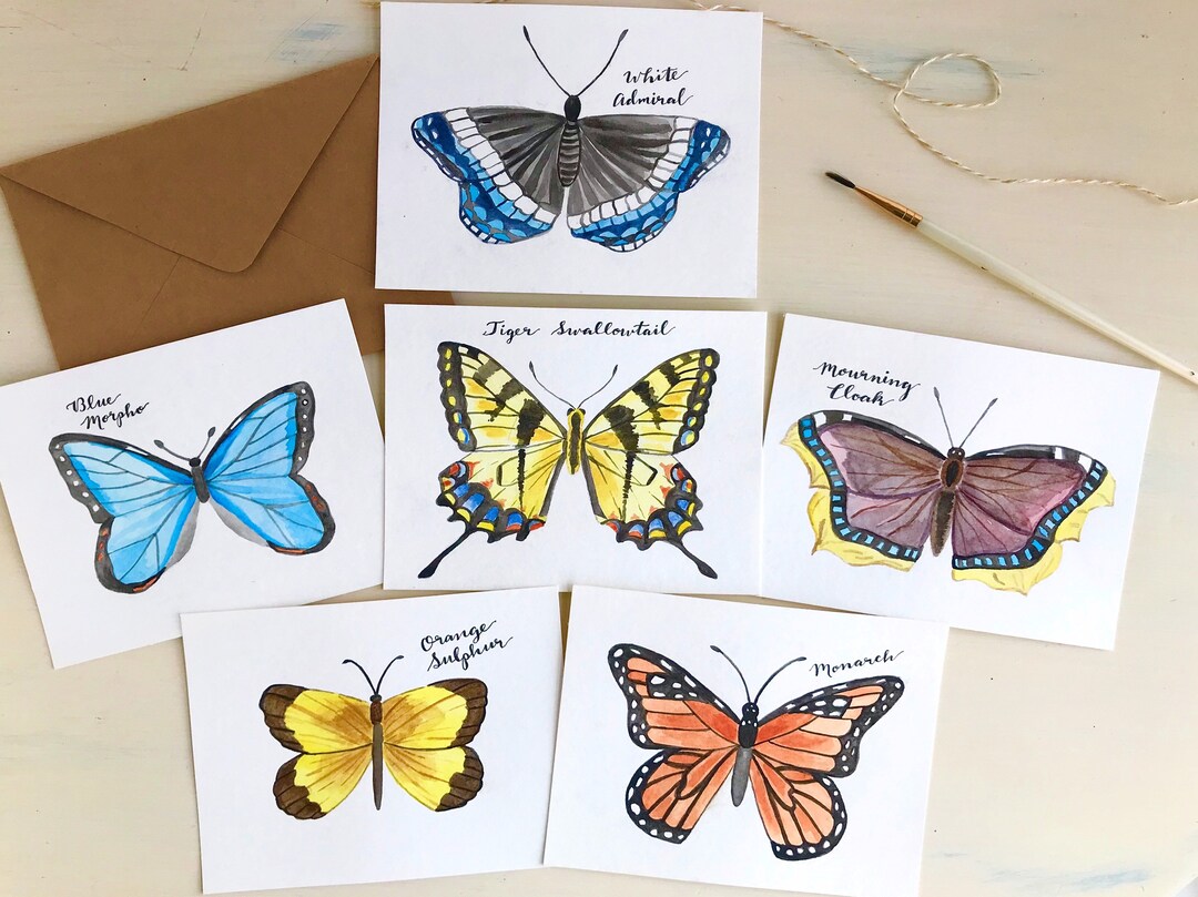 Set of 10 Butterfly Greeting Cards Watercolor Monarch - Etsy