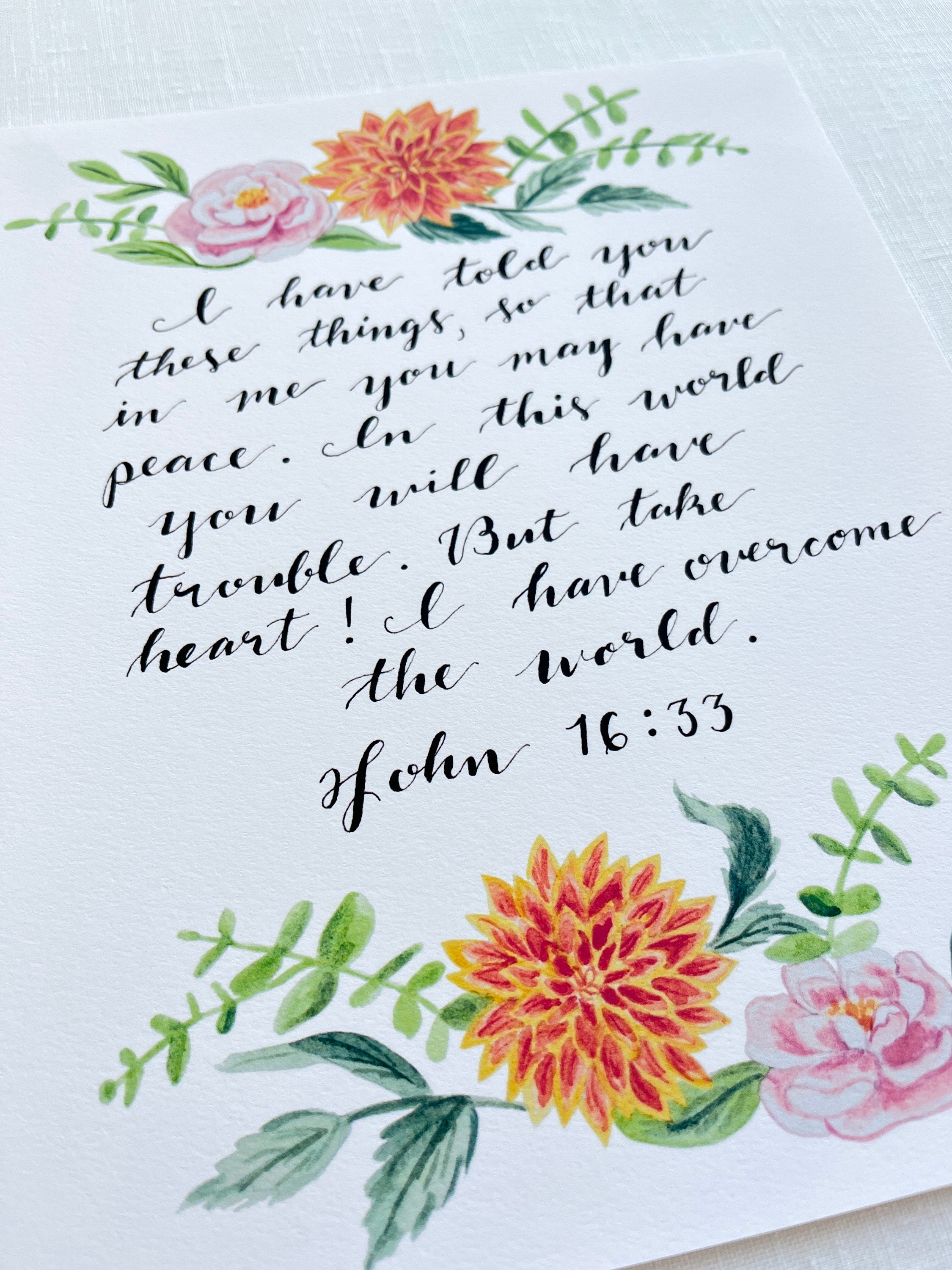 John 16:33 Bible Verse Art Print Florals and Calligraphy Wall Decor ...