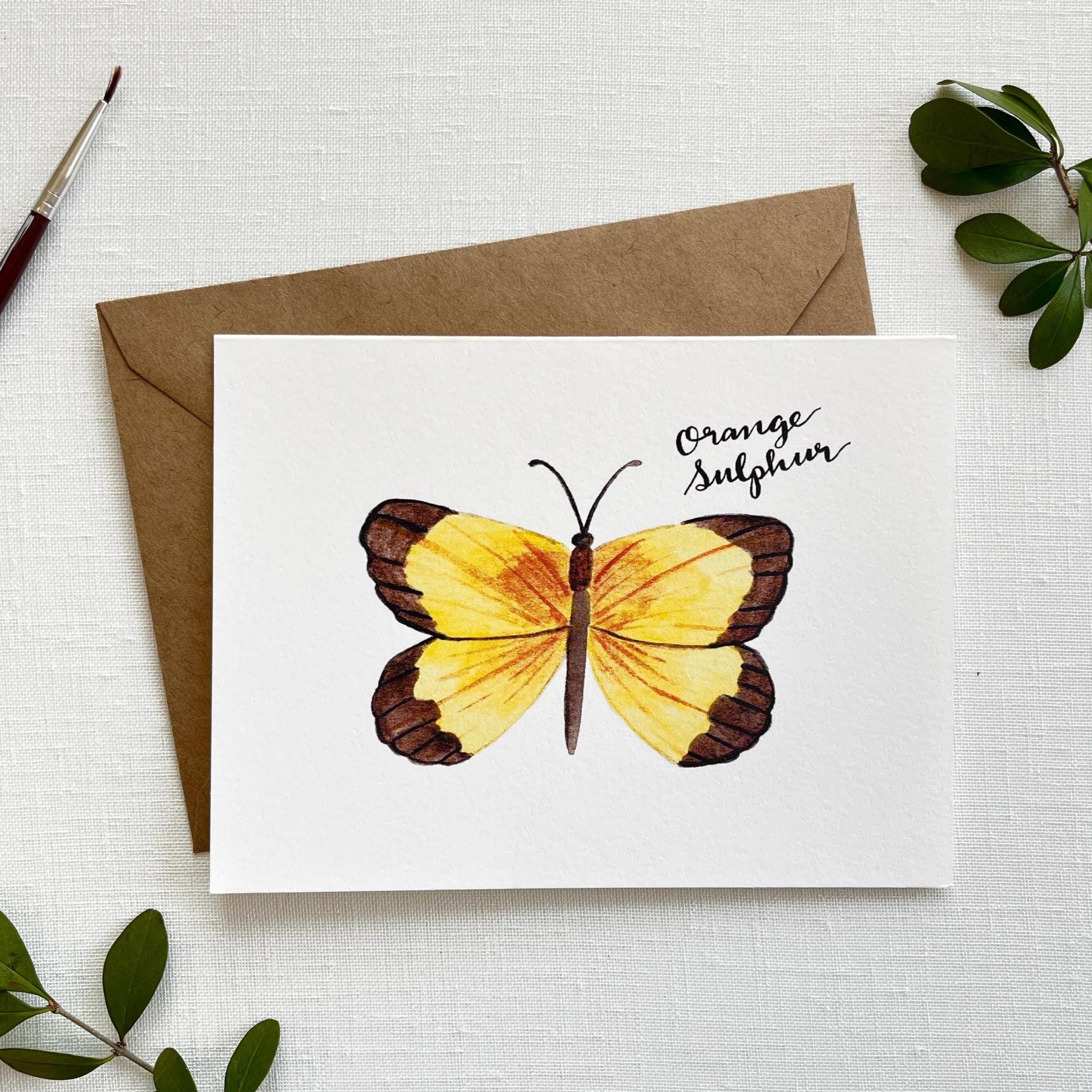 Yellow Butterfly Watercolor Greeting Card With Blank Inside, Orange ...