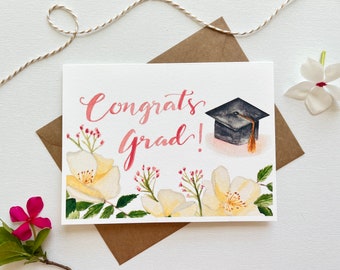 Graduation Card with Florals Congratulations Card Watercolor Card Gift for Graduate