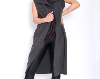 Manteau d'hiver pour femme/Gilet d'hiver pour femme/Manteau sans manches/Manteau en laine/Gilet cache-coeur/Manteau à col châle/Gilet en laine/Gilet gris/Manteau sans manches/Idualist