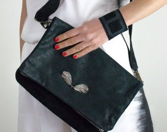 Boho Handbag/Leather Purse/Black Women Bag/One Handle Handbag/Romantic Casual Handbag/idualist by Vestefa