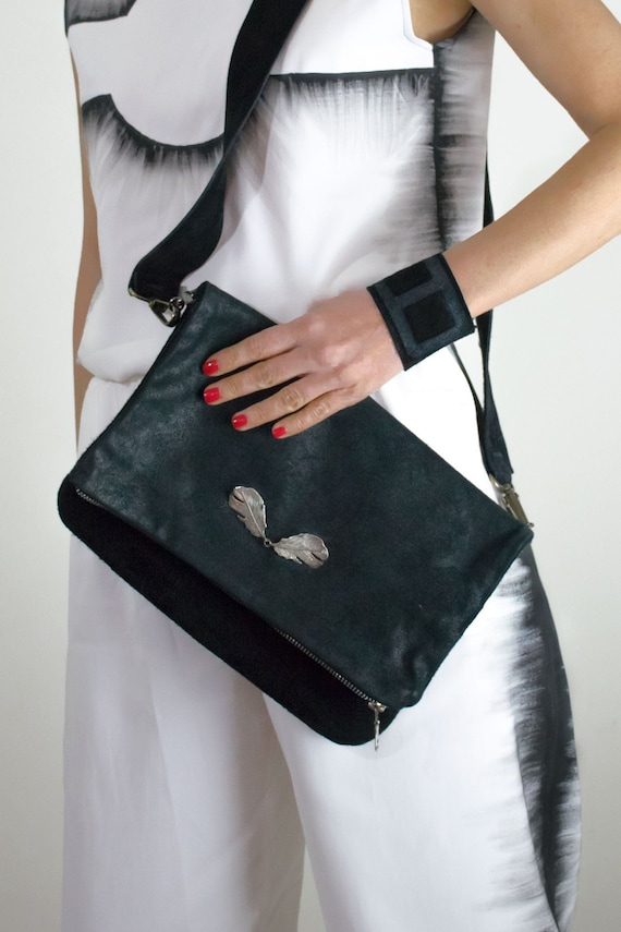 Boho Handbag leather Purse black Women Bag one Handle Handbag romantic Casual Handbag idualist by Vestefa Etsy