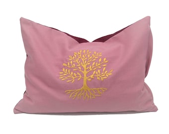 Cuscino energetico rosa antico con l'albero della vita, cuscino alle erbe, cuscino di sostegno, cuscino coccoloso, cuscino yoga, pino cembro