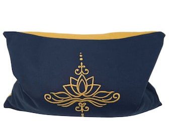 Navy pillow with lotus flower / pine herbal pillow, travel pillow, with gemstones, scented pillow, yoga pillow, meditation pillow, eco