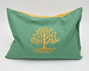 Cuscino energetico verde menta con l'albero della vita, cuscino alle erbe, cuscino di sostegno, cuscino coccoloso, cuscino yoga, pino cembro