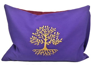 Energia - Cuscino viola con l'albero della vita, cuscino alle erbe, cuscino di sostegno, cuscino coccoloso, cuscino yoga, pino cembro