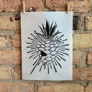 Sacred Heart of Agave | Mezcal Tequila | Linocut Print | hnPrints