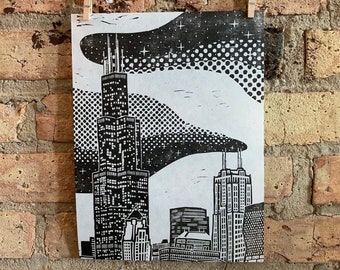 Chicago Skyscraper | Linocut Print | hnPrints