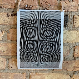 Curved Surface / Moiré Test 11 v3 | Linocut Print | hnPrints | Optical Illusion | Op Art | Abstract | Geometric | Minimal
