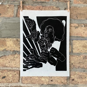 Alice Coltrane, Turiyasangitananda | Jazz Harpist | Linocut Print | hnPrints