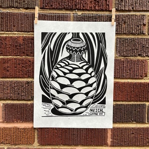 Mezcal Agave Pina 2 | Tequila | Linocut Print | hnPrints