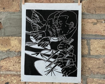 Elvin Jones, 1968 | Jazz Drummer | Linocut Print | hnPrints