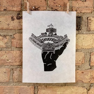 Wrigley Field | Handscape |  | Linocut Print | hnPrints