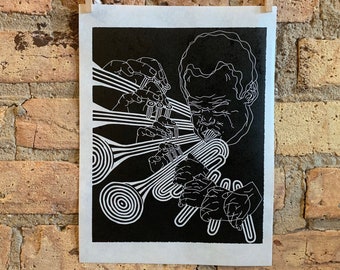 Miles Davis, 1969 | Jazz Trumpet | Linocut Print | hnPrints