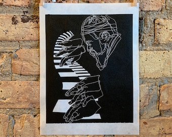 Thelonius Monk, 1965 | Jazz Pianist | Linocut Print | hnPrints