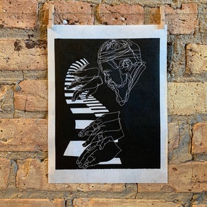 Thelonius Monk, 1965 | Jazz Pianist | Linocut Print | hnPrints